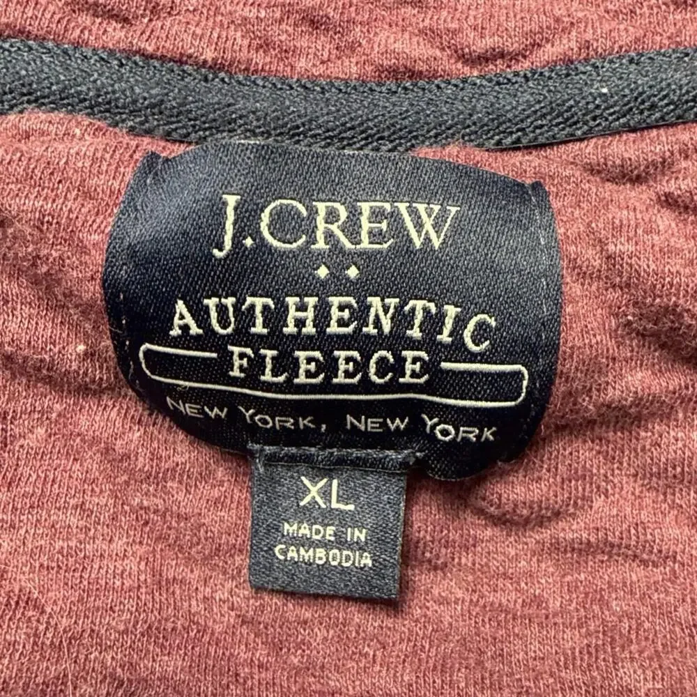 J Crew Men’s Quilted Fleece Pullover Top Size XL Burgundy Quarter Zip Preppy